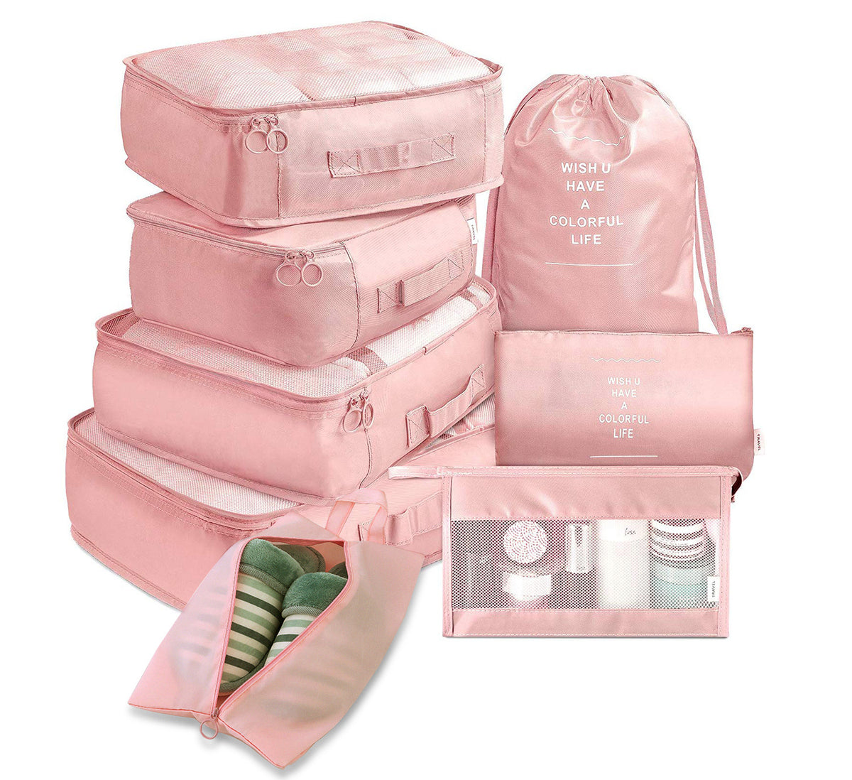 LuxFyre 8-Piece Packing Cube Set in Pink
